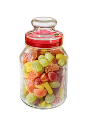 Different colors of confectionary in the glass jar