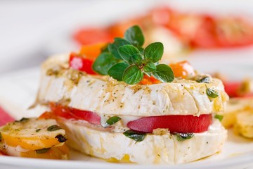 Cheese with white mildew marinated with garlic