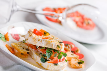 Cheese with white mildew marinated with garlic