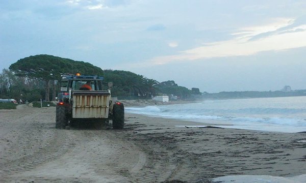 TRACTORISTA INICIANDO LA JORNADA DE LIMPIEZA DE PLAYAS