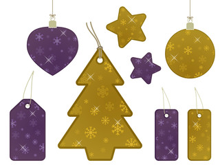 purple and gold snowflake gift tags
