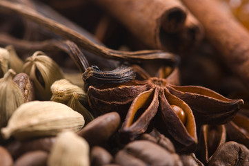 aroma coffe. ingredients. coffe beens, anise, vanilla, cardamon,