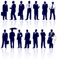 Set of vector business people silhouettes with reflections.