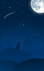 Vector illustration of observatory, falling stars