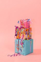 colorful stack of birthday presents