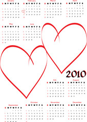 2010 calendar with blank hearts for photos