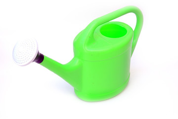 Classic green watering can isolated on white background
