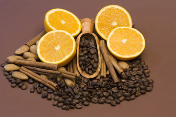 orange, coffee, cinnamon and almonds