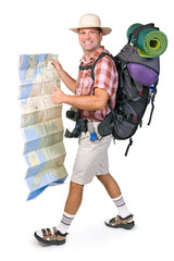 smiling hiker with map