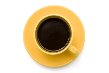 Top view of an isolated cup of coffee
