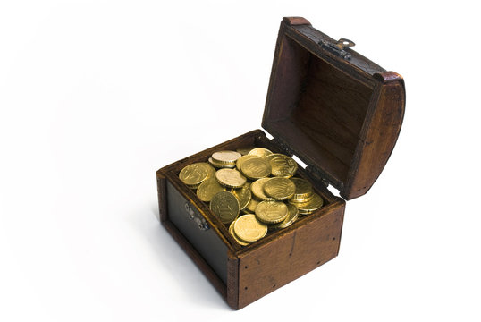 Treasure chest with golden euro money