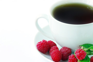 raspberry tea on the white background. Herbal tea.