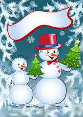 Funny snowmans. Vector  illustration.