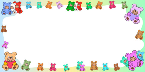 bunte Karte im Querformat mit Teddy-Rand