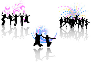 Illustration of people jumping and abstract