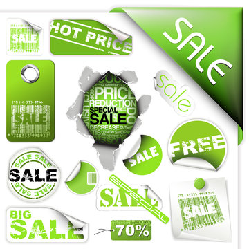 Set Of Green Sale Tickets And Labels