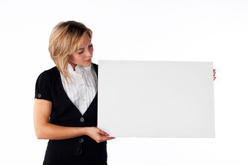 attractive woman with clear board