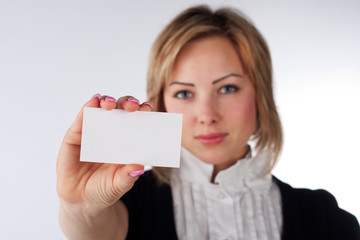 attractive woman showing businesscard