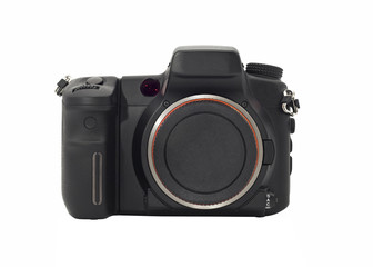 Front view of professional Dslr camera body isolated