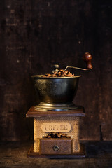 old-fashioned coffee grinder close up