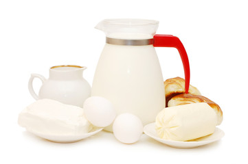 Set of dairy products isolated on white background