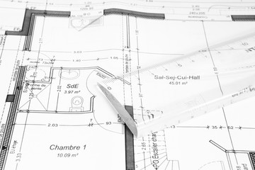 plan de maison avec règle - 17544525