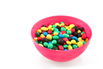 Pink bowl with chocolate candy bowls