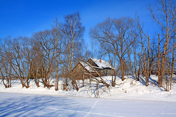 wooden house on coast river