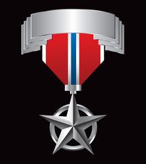 Military medal hanging from silver display
