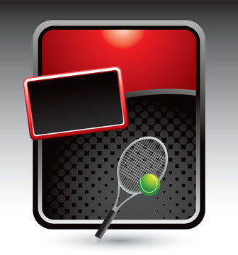 Tennis ball and racket on red stylized advertisement