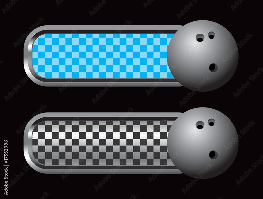 Wall mural Bowling ball on blue and black checkered banners