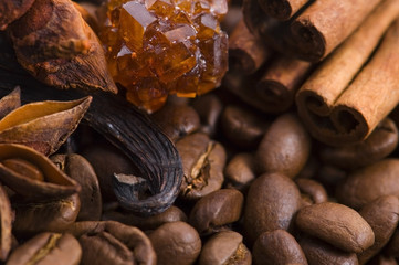 aroma coffe. ingredients. coffe beens, anise, vanilla, cinnamon,