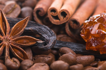 aroma coffe. ingredients. coffe beens, anise, vanilla, cinnamon,