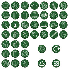 Recyclable material icon set each individually layered