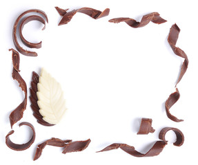 Chocolate, table, pieces, on white background