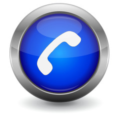 Blue Glossy Vector Button - Telephone