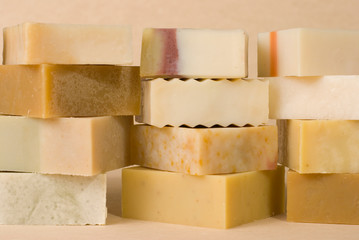 group of handmade soap with herbal material