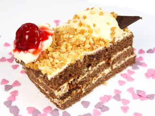 Delicious cake on white background