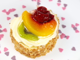 Delicious cake on white background
