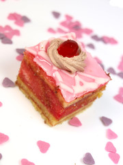 Delicious cake on white background