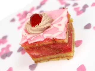 Delicious cake on white background