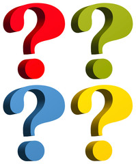 3D question marks in red green yellow and blue colors