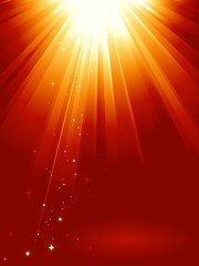 Red golden light burst with stars