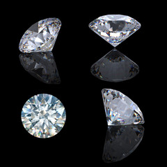 3d Round brilliant cut diamond perspective isolated on black