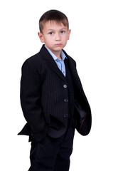 Young boy in business wear isolated