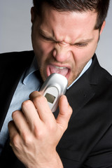 Naklejka premium Angry Yelling Phone Man