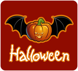 halloween's pumpkin head of Jack-O-Lantern with bat's wings