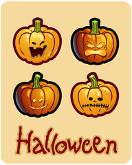 halloween's drawing - four pumpkin heads of Jack-O-Lantern