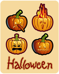 halloween's drawing - four pumpkin heads of Jack-O-Lantern
