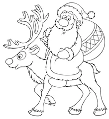 Tragetasche Weihnachtsmann reitet auf dem Rentier (Schwarz-Weiß-Zeichnung) © Alexey Bannykh